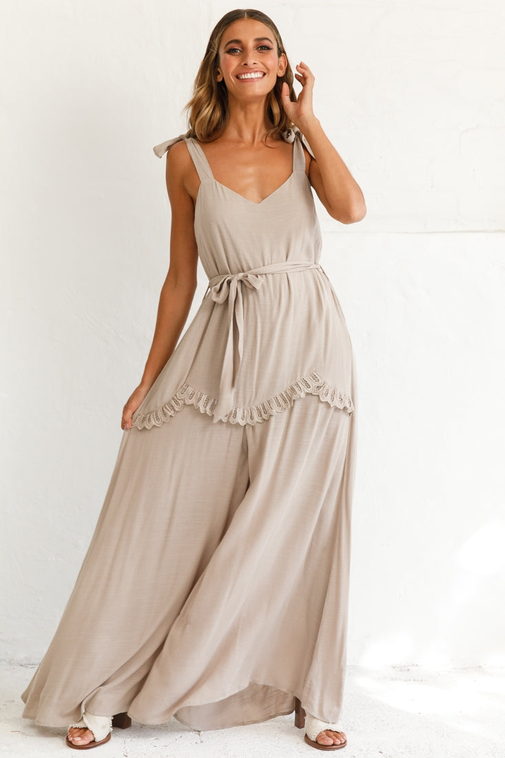 Talitha Tie Strap Wide Leg Jumpsuit Stone by Selfie Leslie