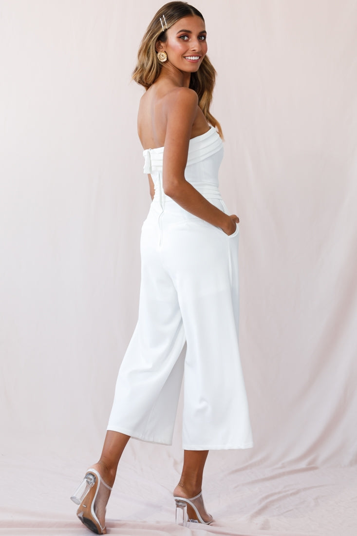 Chosen Strapless Wide Leg Jumpsuit White by Selfie Leslie