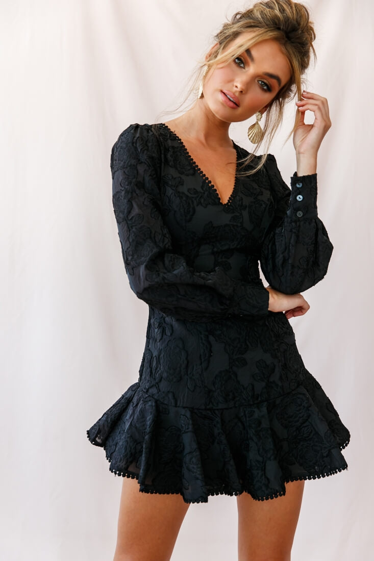 Camellia Open Back Cuff Sleeve Dress Black by Selfie Leslie