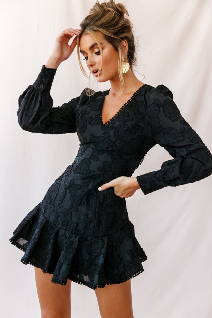 Camellia Open Back Cuff Sleeve Dress Black by Selfie Leslie