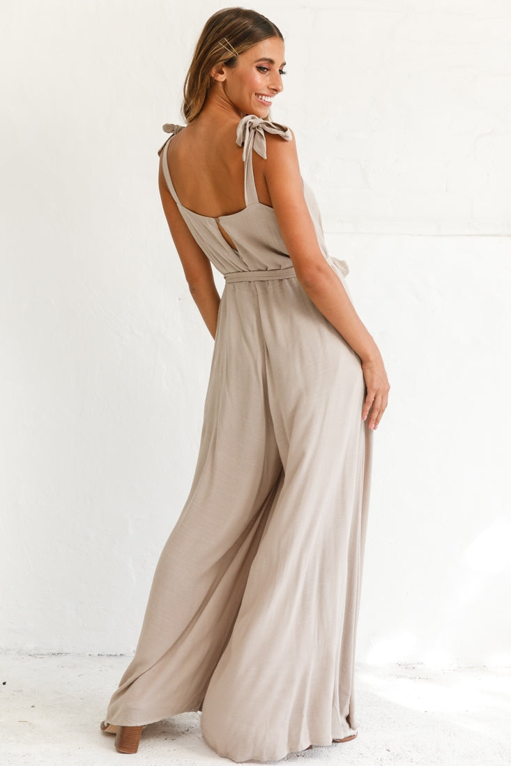 Talitha Tie Strap Wide Leg Jumpsuit Stone by Selfie Leslie