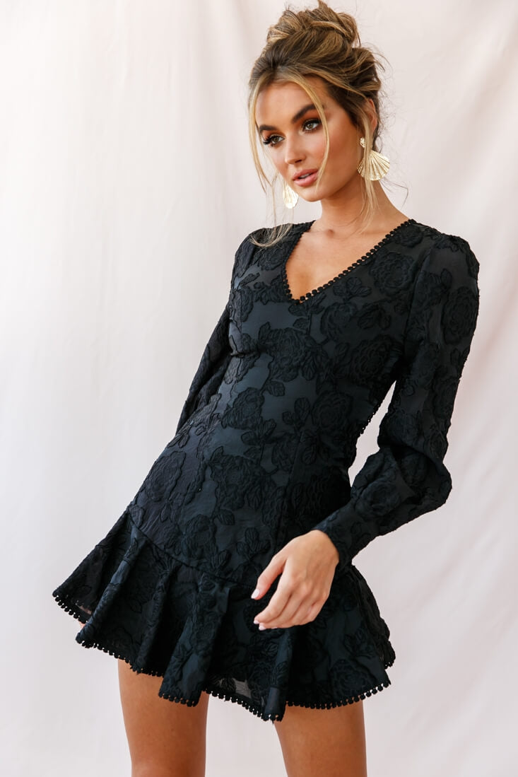 Camellia Open Back Cuff Sleeve Dress Black by Selfie Leslie