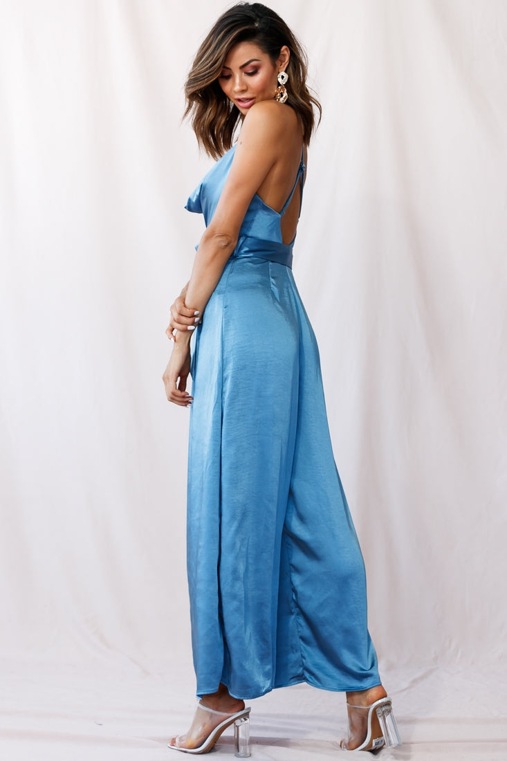 Mali Wide Leg Belted Jumpsuit Midnight Blue by Selfie Leslie