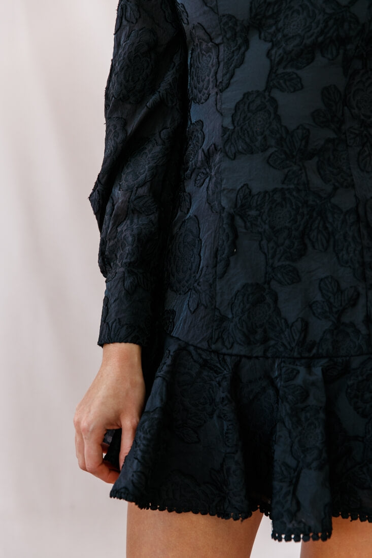 Camellia Open Back Cuff Sleeve Dress Black by Selfie Leslie