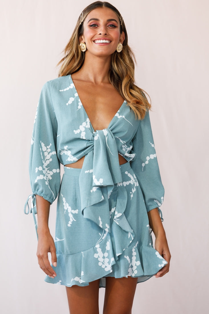 Stavroulla Tie-Front Three Quarter Sleeve Dress Sage by Selfie Leslie