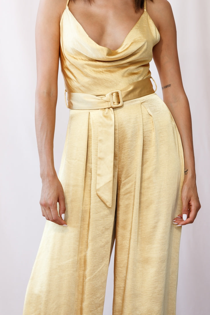 Mali Wide Leg Belted Jumpsuit Mustard by Selfie Leslie
