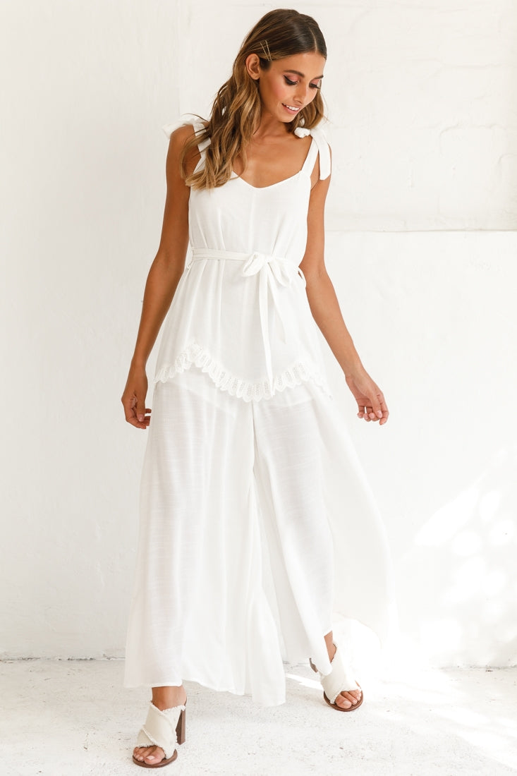 Talitha Tie Strap Wide Leg Jumpsuit White by Selfie Leslie