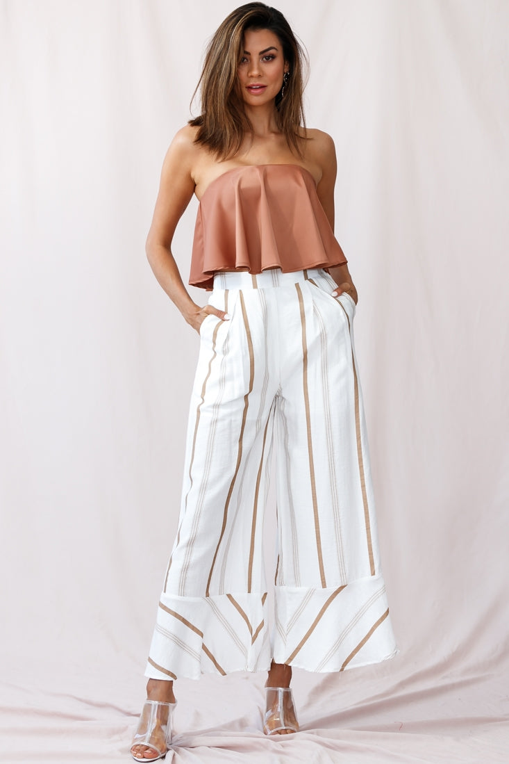 Marie Satin Bandeau Crop Top Camel by Selfie Leslie