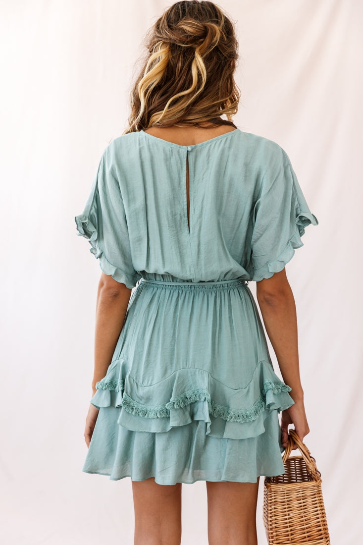 Mollina Frill Sleeve Tassel Hem Dress Olive by Selfie Leslie