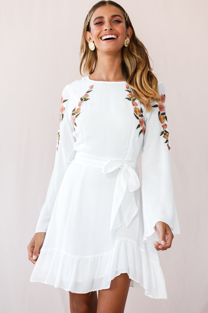 Yara Floral Embellished Fit and Flare Dress White by Selfie Leslie