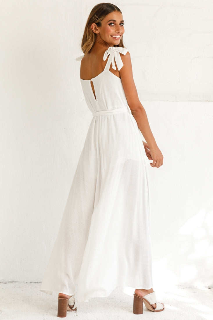 Talitha Tie Strap Wide Leg Jumpsuit White by Selfie Leslie