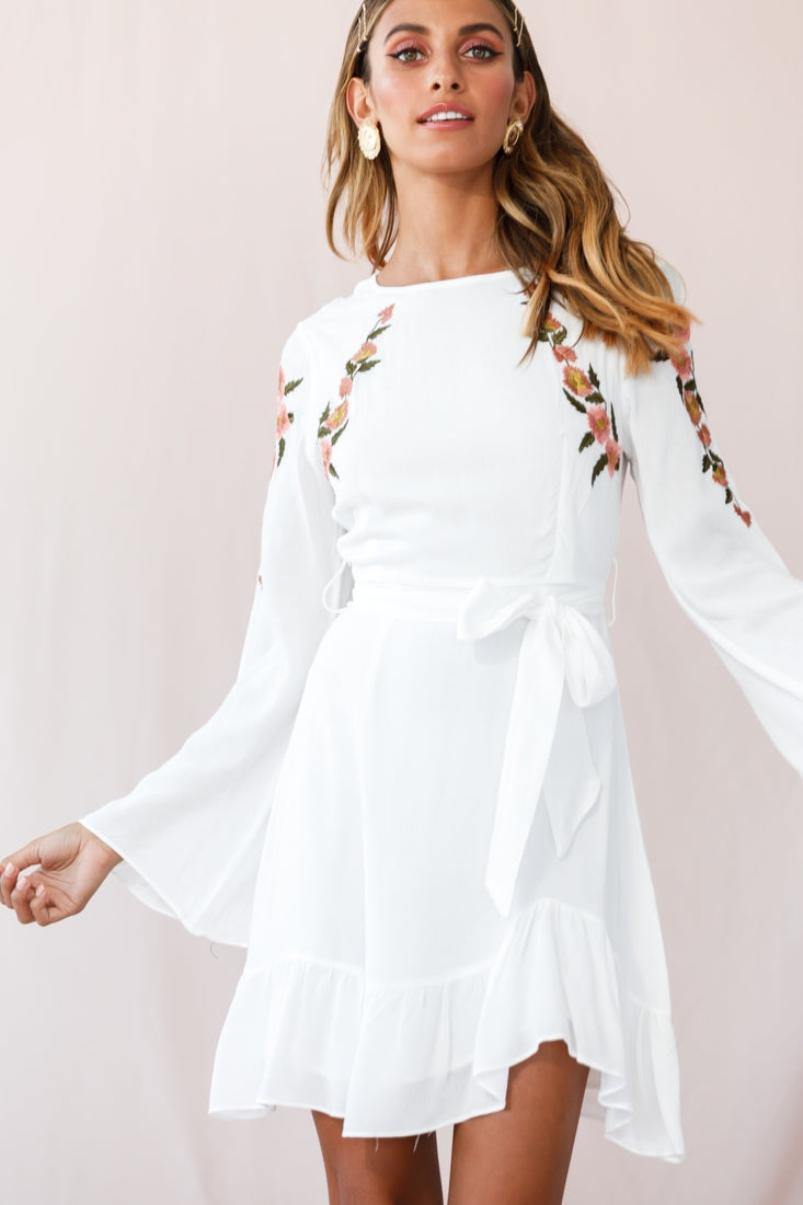 Yara Floral Embellished Fit and Flare Dress White by Selfie Leslie