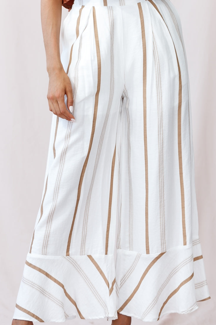 Hermosa Wide Leg Pocket Pants Stripe Print Tan by Selfie Leslie