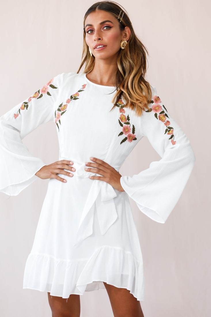Yara Floral Embellished Fit and Flare Dress White by Selfie Leslie