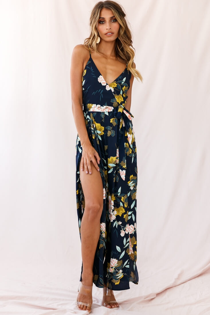 Carrie High Slit Cami Jumpsuit Navy by Selfie Leslie