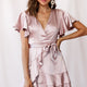 Cami Angel Sleeve Faux Wrap Dress Rose Gold