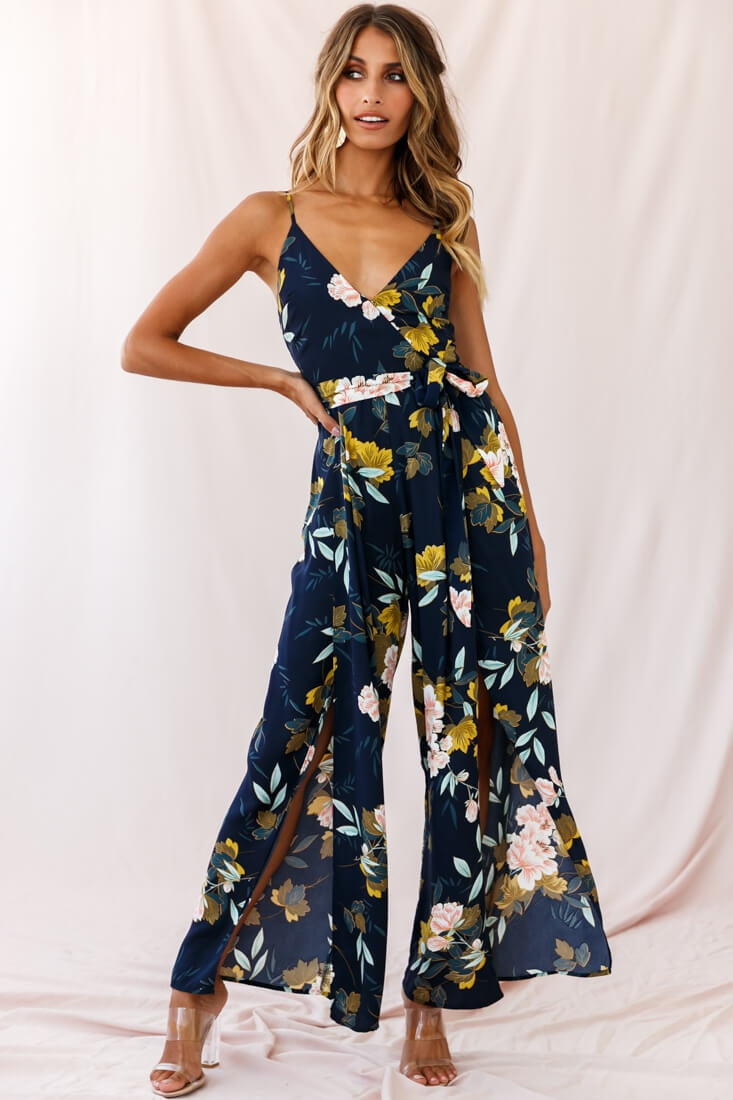 Carrie High Slit Cami Jumpsuit Navy by Selfie Leslie