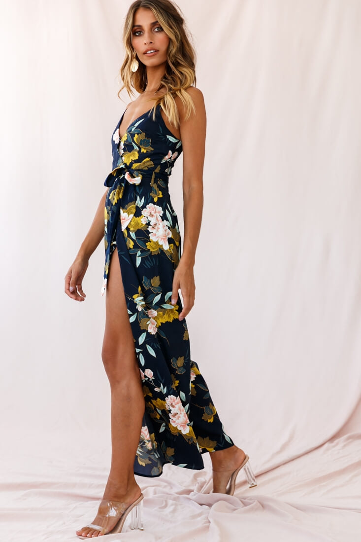 Carrie High Slit Cami Jumpsuit Navy by Selfie Leslie
