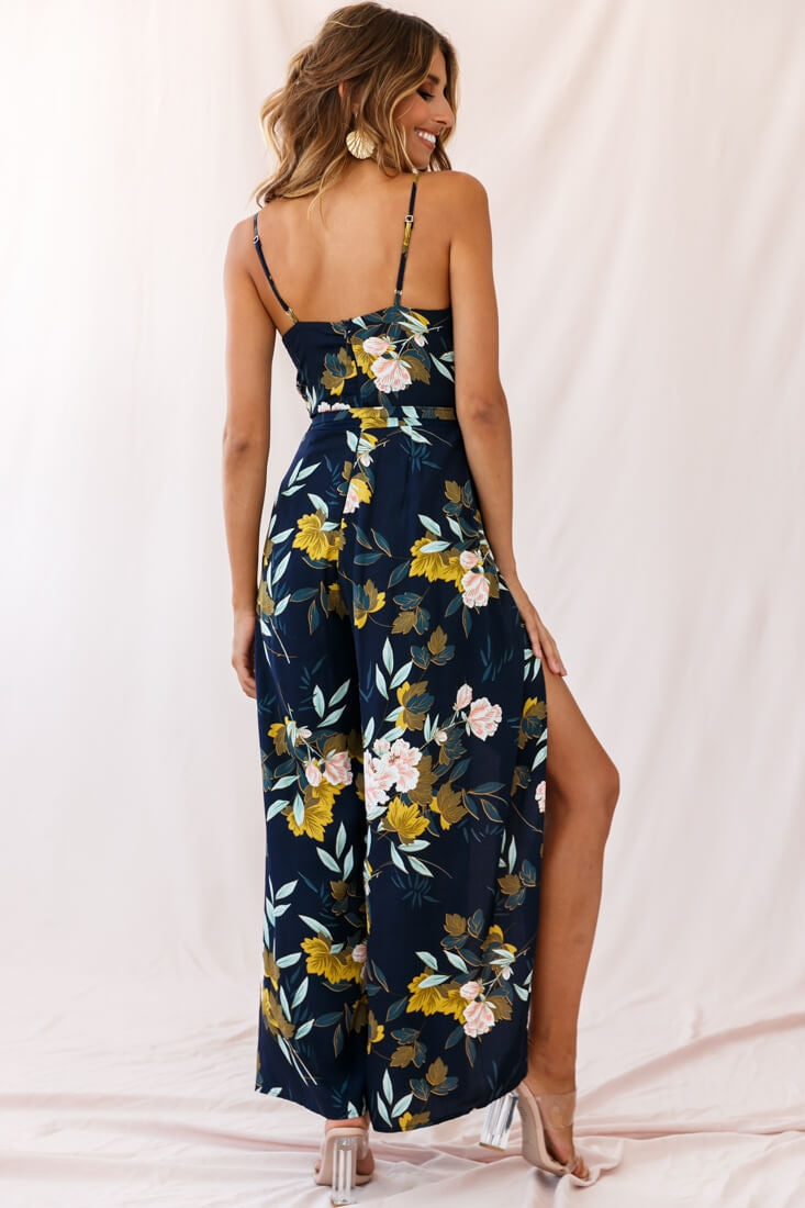 Carrie High Slit Cami Jumpsuit Navy by Selfie Leslie