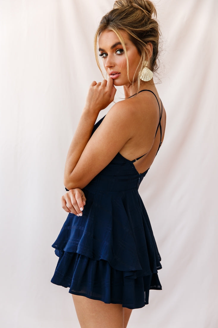 Maddox Fit & Flare Summer Romper Navy by Selfie Leslie