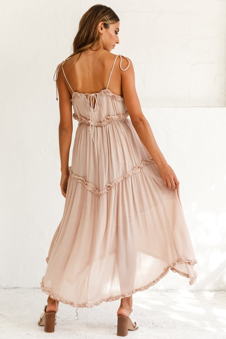 Santa Monica String Tie Maxi Dress Beige by Selfie Leslie