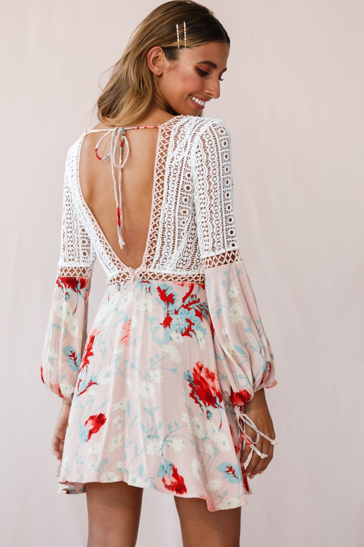 Carson Crochet Details Dress Floral Pink by Selfie Leslie