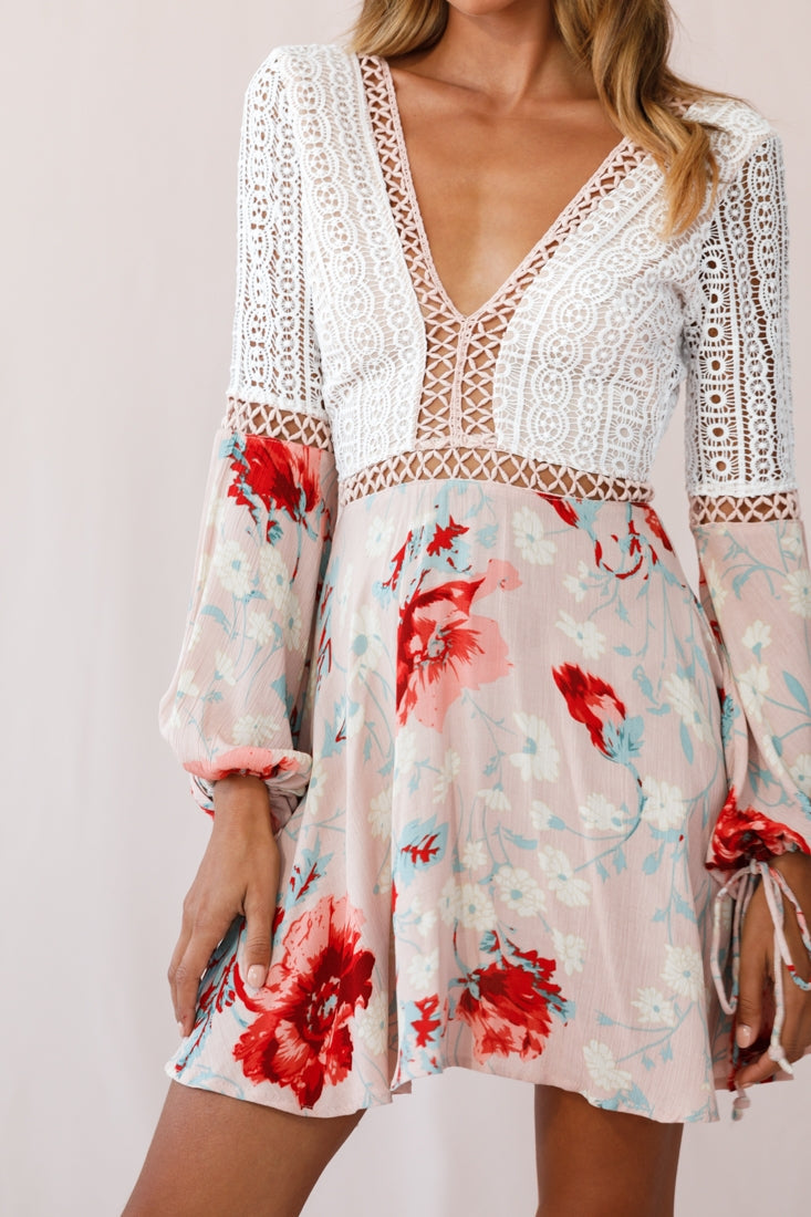 Carson Crochet Details Dress Floral Pink by Selfie Leslie