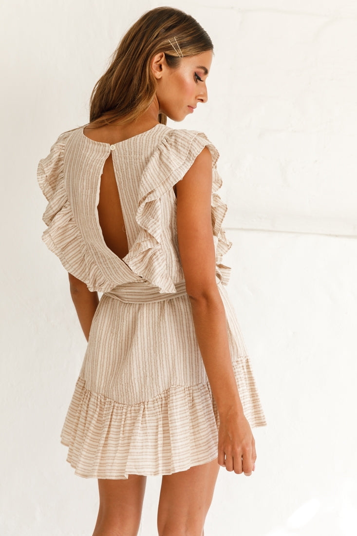 Easy Breezy Sleeveless Swing Dress Stripe Print Beige by Selfie Leslie