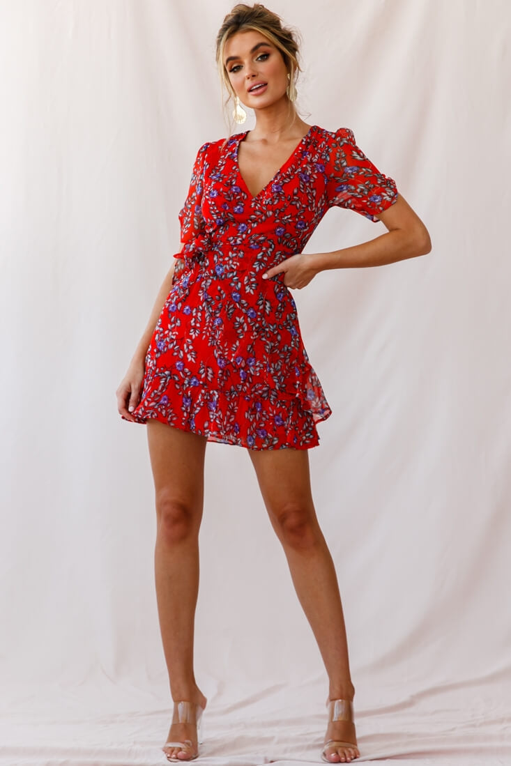 Edie V-Neck Chiffon Dress Red by Selfie Leslie