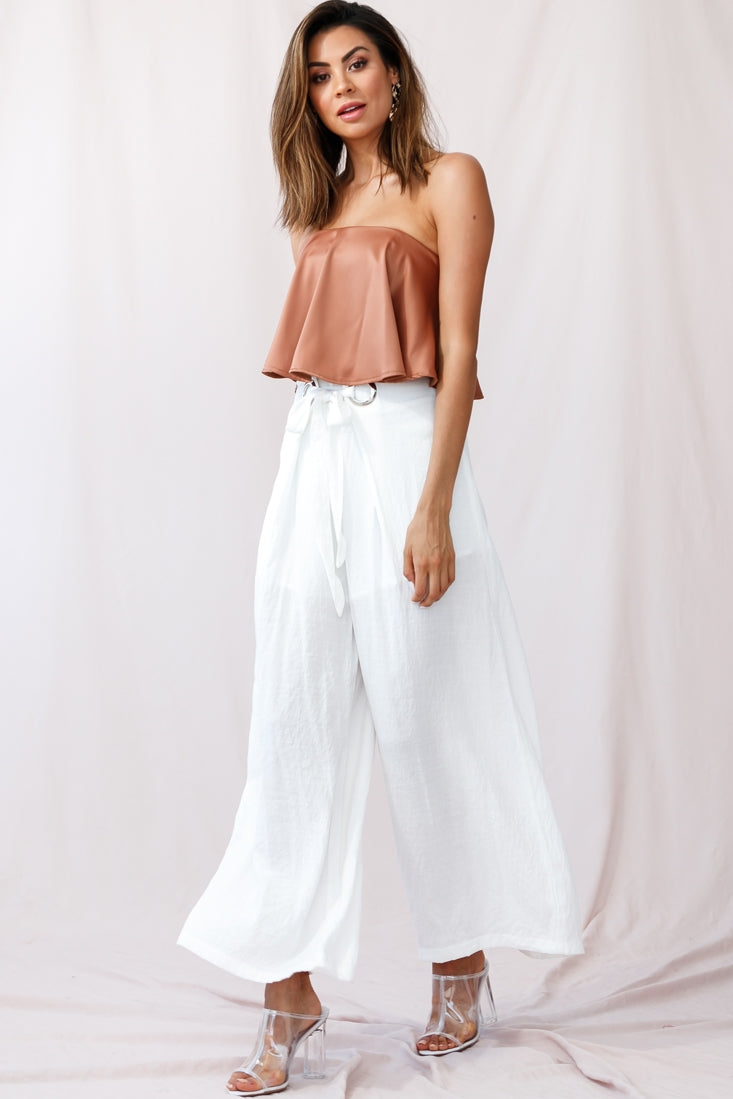 Saigon Wide Leg Eyelet Pants White by Selfie Leslie