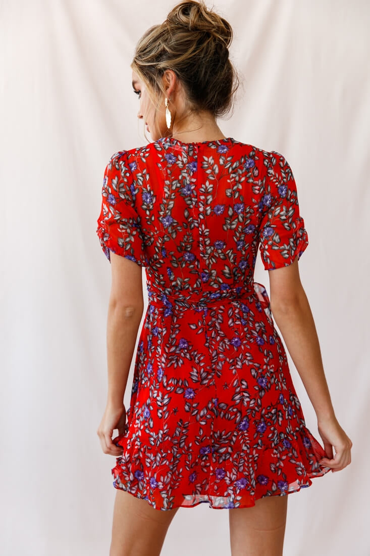 Edie V-Neck Chiffon Dress Red by Selfie Leslie