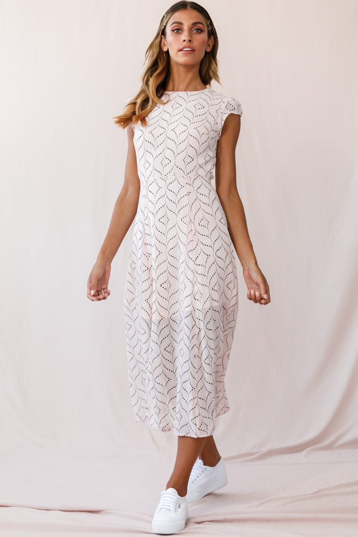 Becky Cap Sleeve Crew Neck Midi Dress Dot Print Blush by Selfie Leslie