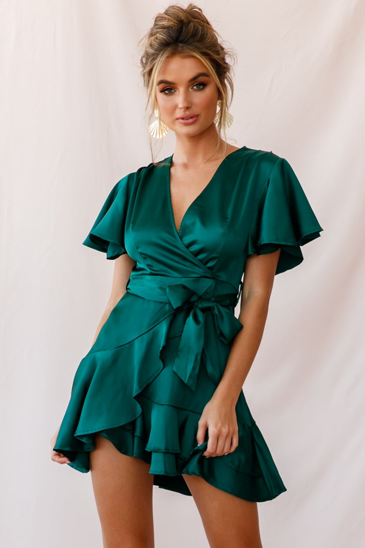 Cami Angel Sleeve Faux Wrap Dress Jade by Selfie Leslie