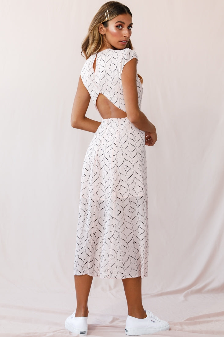 Becky Cap Sleeve Crew Neck Midi Dress Dot Print Blush by Selfie Leslie
