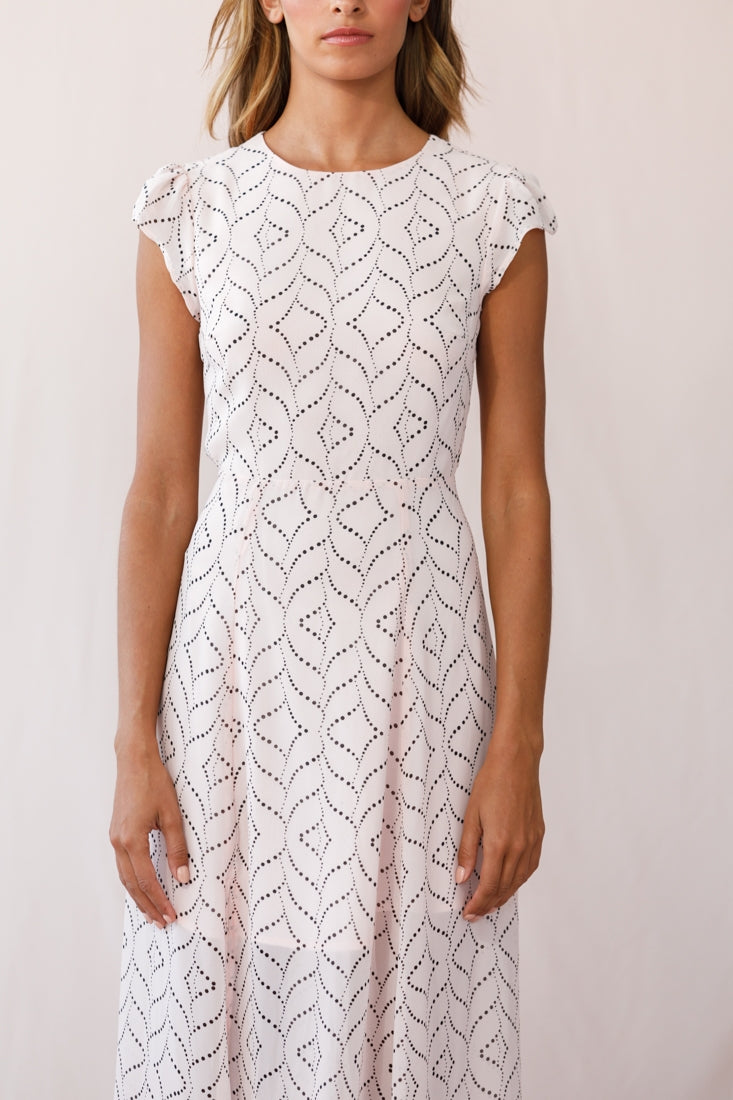 Becky Cap Sleeve Crew Neck Midi Dress Dot Print Blush by Selfie Leslie