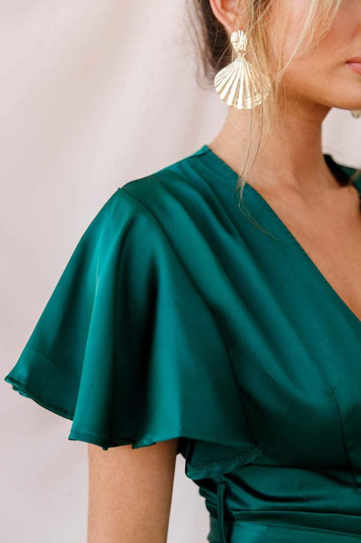 Cami Angel Sleeve Faux Wrap Dress Jade by Selfie Leslie