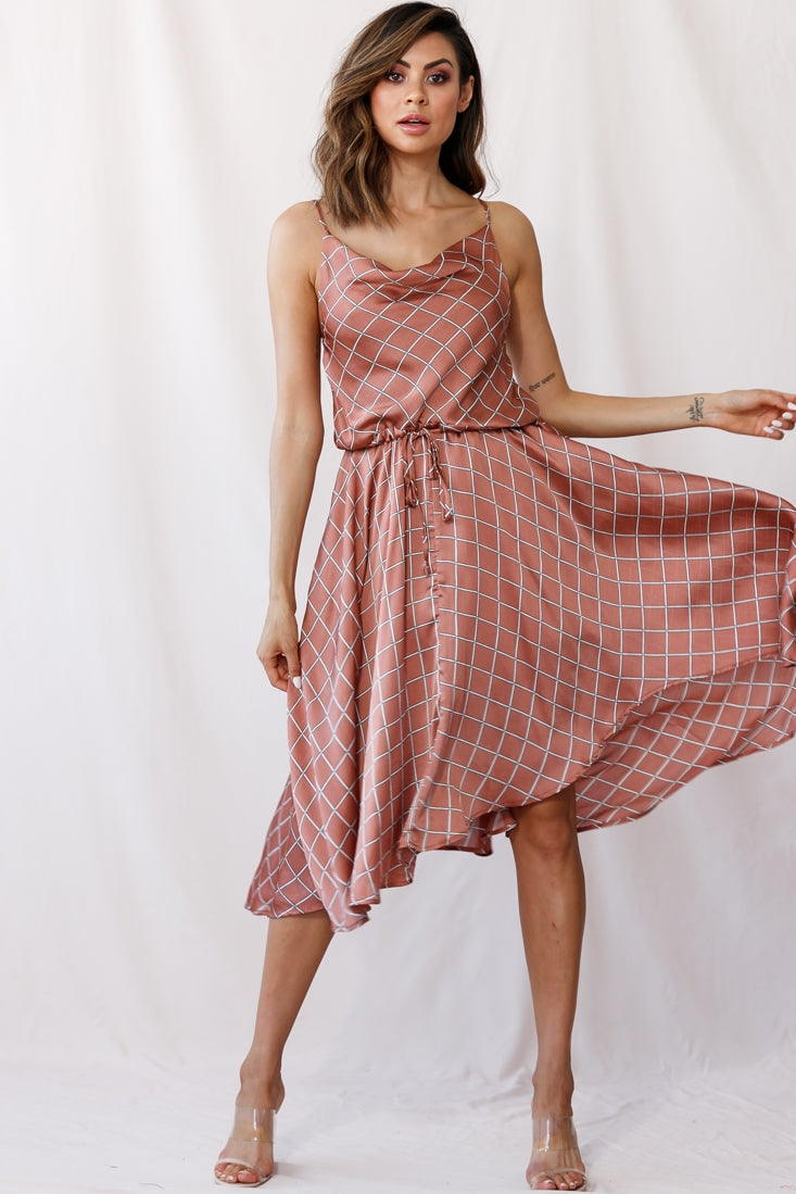 Ava Cowl Neck Drawstring Midi Dress Bronze by Selfie Leslie