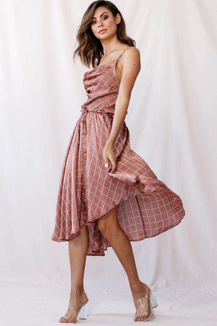 Ava Cowl Neck Drawstring Midi Dress Bronze by Selfie Leslie