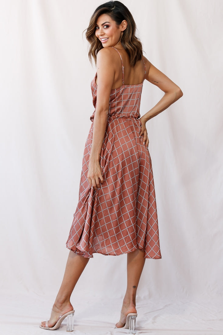 Ava Cowl Neck Drawstring Midi Dress Bronze by Selfie Leslie