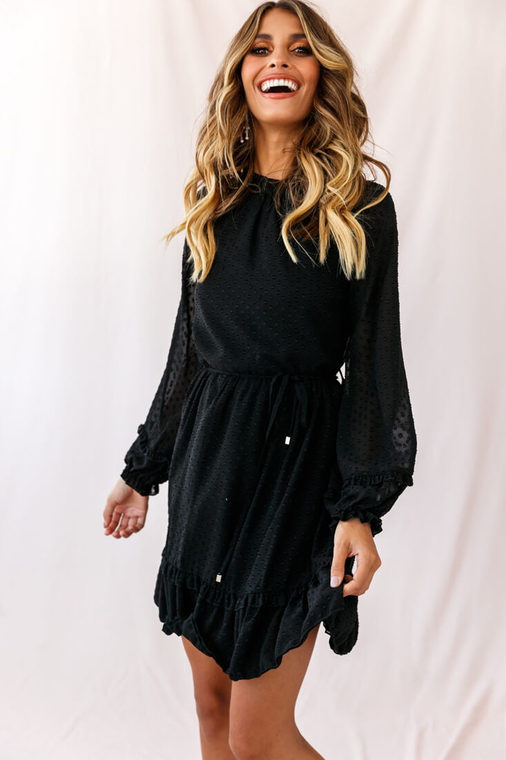 Tracee Open Black Ruffled Hemline Dress Black Tall by Selfie Leslie