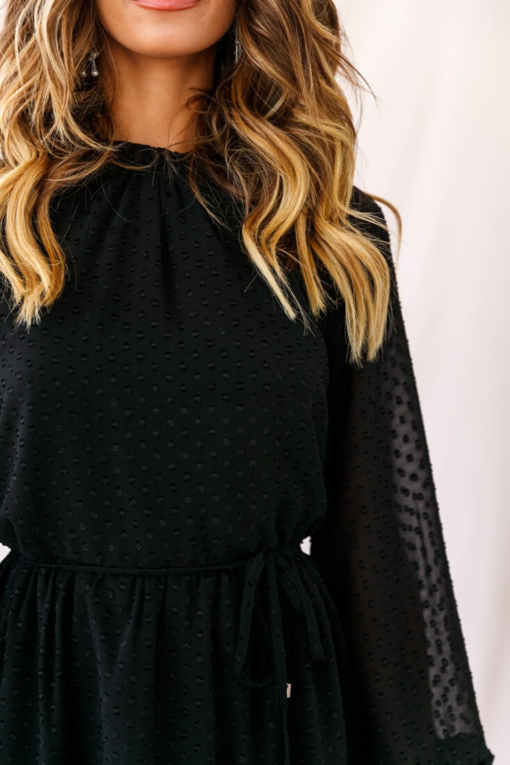 Tracee Open Black Ruffled Hemline Dress Black Tall by Selfie Leslie