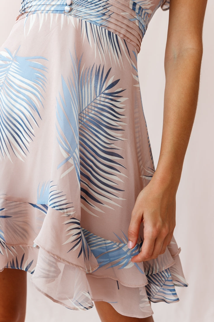 Shaina Pintuck Placket Empire Cut Dress Palm Print Pink by Selfie Leslie