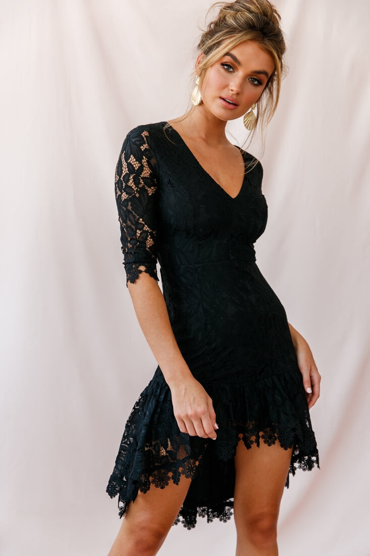 Aurora Lace High-Low Hem Dress Black by Selfie Leslie