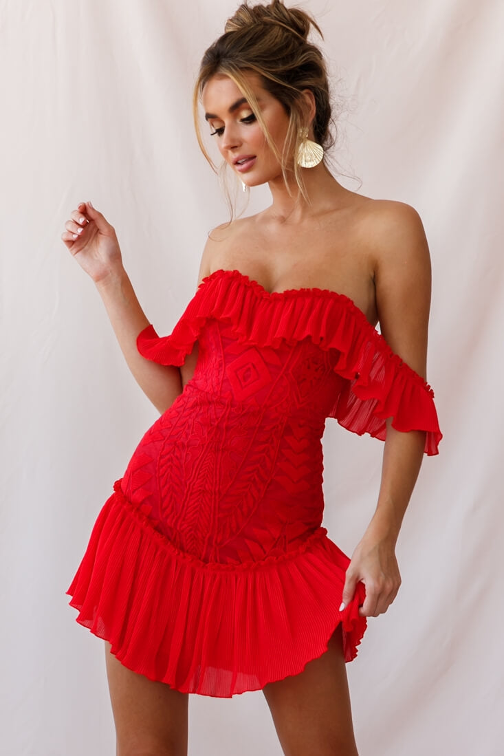 Dreamy Off-Shoulder Mini Dress Red by Selfie Leslie