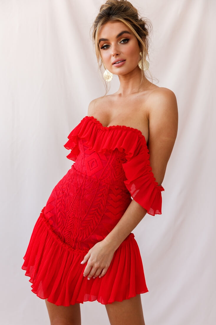 Dreamy Off-Shoulder Mini Dress Red by Selfie Leslie