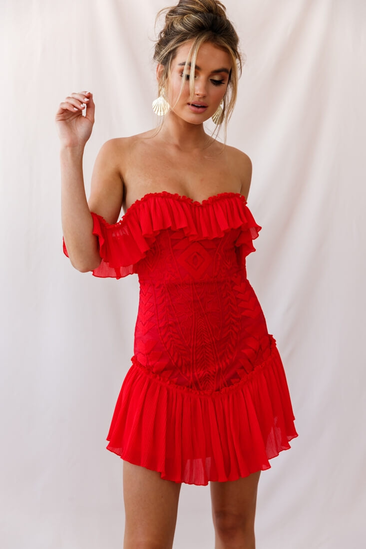 Dreamy Off-Shoulder Mini Dress Red by Selfie Leslie