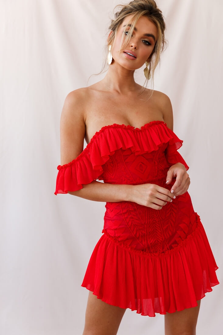 Dreamy Off-Shoulder Mini Dress Red by Selfie Leslie