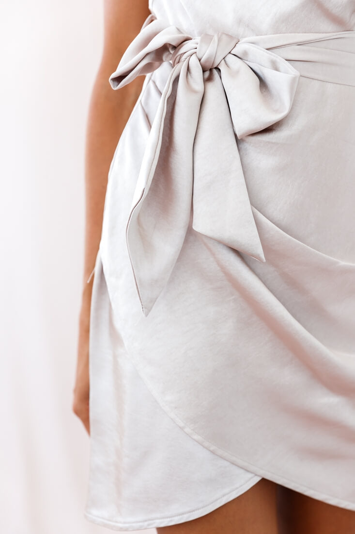 Bebe Satin Cowl Neck Wrap Dress Champagne by Selfie Leslie