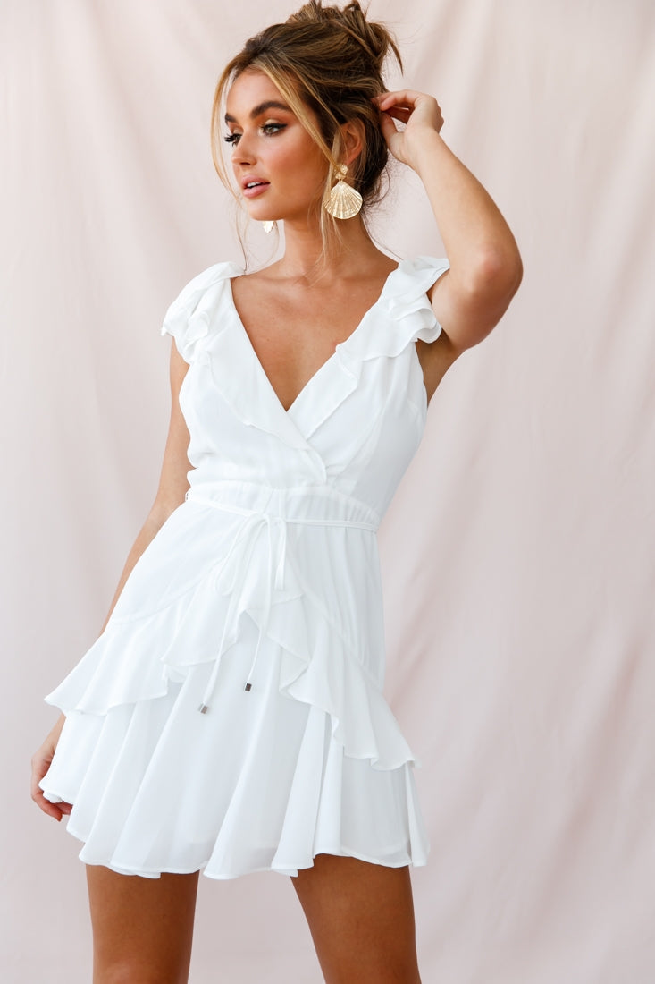 Jodi Ruffle Strap Tie-Back Dress White by Selfie Leslie