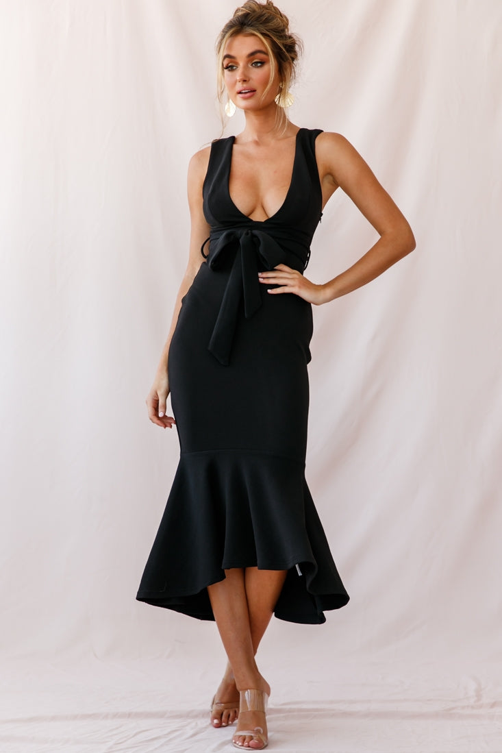 Sorry Not Sorry Wide Strap Flounce Dress Black by Selfie Leslie